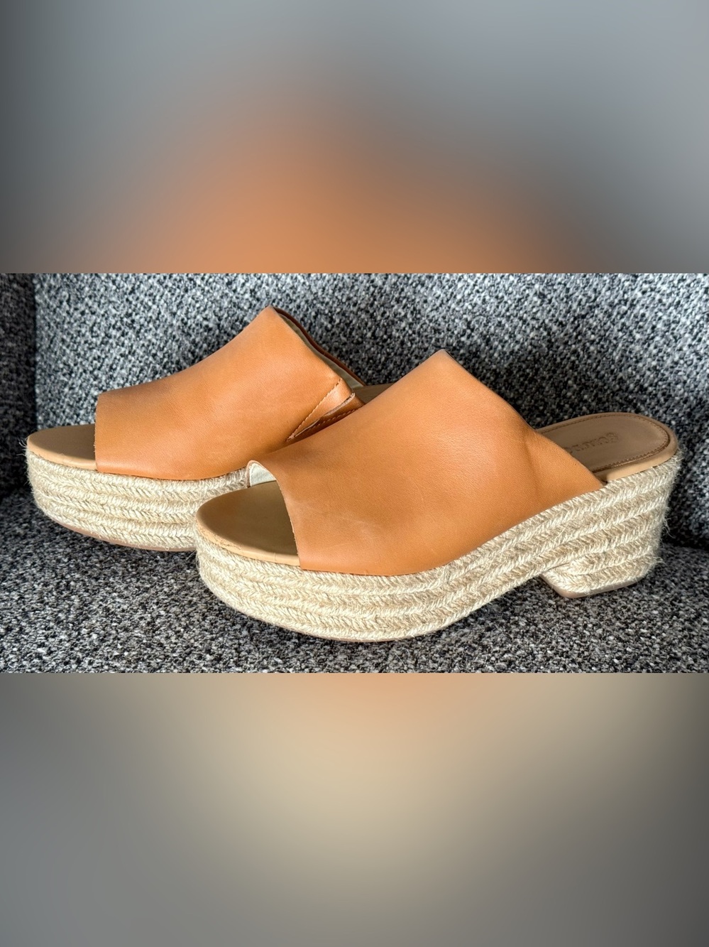 Soludos Tan Leather Espadrille Slide Mules